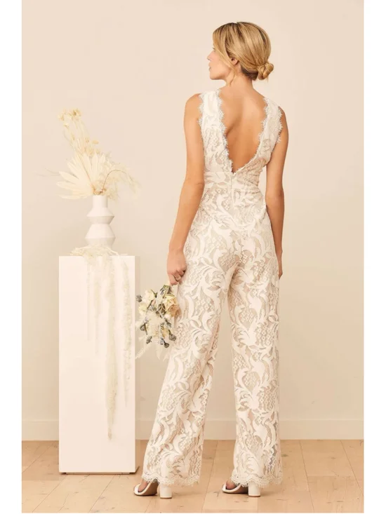 NWT Lulu’s Enamored With You White Lace Wide-Leg Jumpsuit - Picture 4 of 12